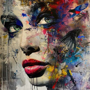 モデル ガールズ ウーマン フェミニン アバンギャルド アート 前衛的 ド派手 正方形ポスター 四角 イノベーション 先駆的 パフォーマンスアート 画家 スクエア インテリア デザイン プリン