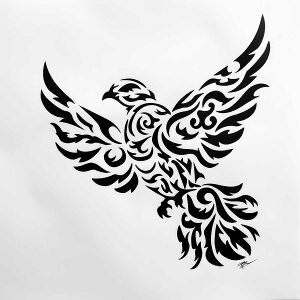 鳥 バード トライバル タトゥー 墨絵 白黒 モノクロ 版画 羽 フェザー 北欧 正方形ポスター 四角 デザイン ポスター スクエア インテリア デザイン プリント 店舗 お洒落 【sq-poster-2429】