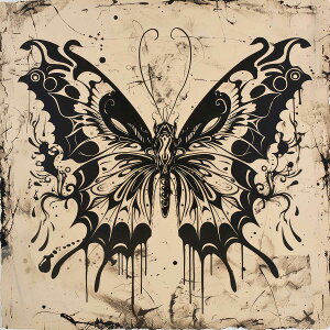 蝶 バタフライ ちょうちょ ゴージャス 羽 昆虫 トライバル タトゥー 正方形ポスター 四角 デザイン ポスター スクエア 5センチ刻みでサイズ豊富 インテリア デザイン プリント 店舗 お洒落