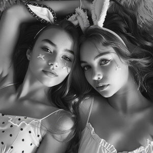 バニーガール モデル ポートレート ガールズフォト モノクロ 白黒 写真 女性モデル セクシー イースター うさぎ 正方形ポスター 四角 デザイン ポスター スクエア インテリア デザイン プリ