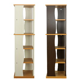 [p5倍!!クーポンあり☆お買い物マラソン] 本棚 回転ラック コミックラック CDラック DVDラック 木製 大容量収納 5段 新品アウトレット