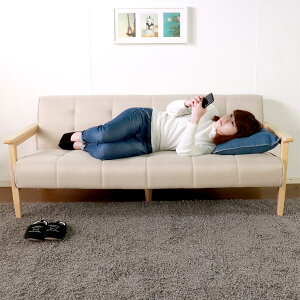 ★飽きのこない3人掛けソファ ベージュ★ ソファ 幅170cm 3人掛け 単品 ファブリック 天然木 木製 ラバー材 送料無料