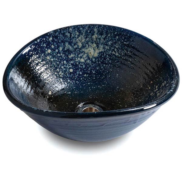 信楽焼の陶製品 重蔵窯 利休信楽 手洗い鉢 MEBIUSU 四季 031-V265 濃藍（