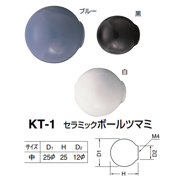 つまみ シロクマ セラミックボールツマミ KT-1 サイズ中 白 黒 2 新発売 φ25×H25×D φ12mm 1 D ブルー ハイクオリティ