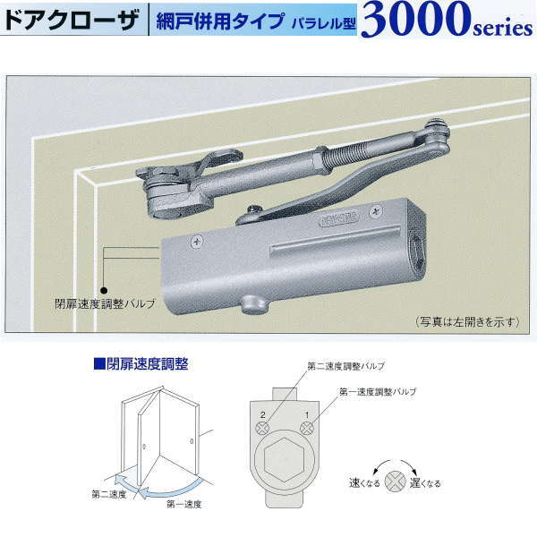 日本ドアチェック製造 ニュースター ドアクローザ 網戸併用タイプ パラレル型 ストップ付 PS-3002ZAM ドア重量45kg以下 適用ドア寸法900×2100