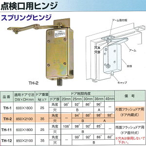 ニュースター 点検口用ヒンジ 片面フラッシュドア用 (ドア内蔵式) スプリングヒンジ TH-2 左右兼用タイプ 適用ドア寸法 DW850× DH2100mm