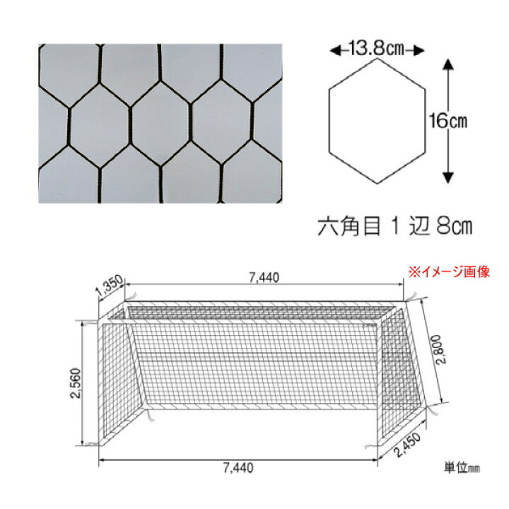 楽天市場 三和体育 一般用サッカーゴールネット 黒 六角目 幅7 44m 高さ2 56m 上奥行1 35m 下奥行2 45m S 0437 イーヅカ