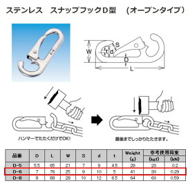 水本機械 ステンレス SUS304 スナップフックD型 （オープンタイプ） D-6