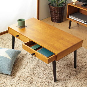 【クーポンでMAX10%OFF】 【送料無料】 引き出し付き テーブル ローテーブル 北欧 引き出し 収納 天然木 幅80 奥行40 高さ38 ラバーウッド 角丸 木製 モダン ヴィンテージ 小さめ コンパクト ブ
