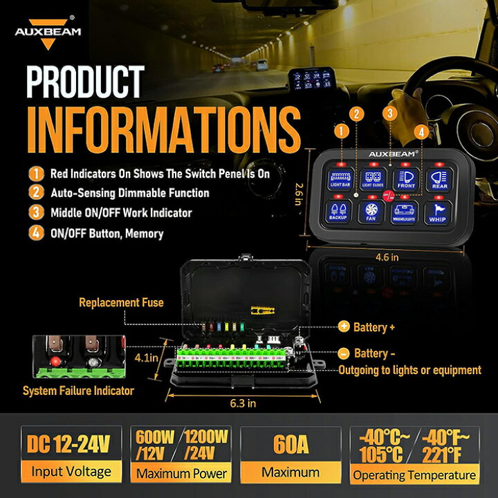楽天市場】Auxbeam 8ギャング スイッチパネル BA80 自動調光機能付き 