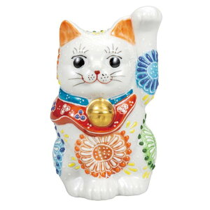 【代引不可】  【九谷焼】 3.3号招き猫・白盛花  K9-1565