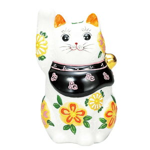【代引不可】  【九谷焼】 4.8号招き猫・花はな  K9-1632