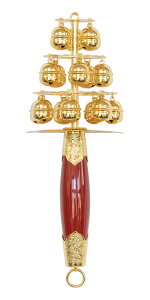 神楽鈴 金鍍金 30cm 板打十字型 スプリング式 大人用 メッキ 巫女 神具 祭具 祭事 神社 神前 祭祀 神楽舞 祭り 本格仕様 巫女舞 祈祷 お祓い ご神事 本金メッキ 高級