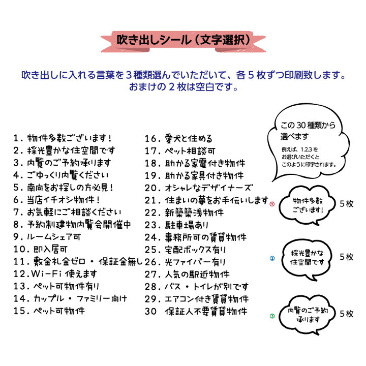 楽天市場 不動産 メッセージステッカー ステッカー 案内 吹き出し シール メモステッカー 便利 文字のみ 文字打ち替え無料 シンプル 防水加工 屋外用 再剥離 Uv加工 わかりやすい 選べる 角丸加工無料 ポップ Pop 耐候 業務用 店舗 物件 イヌのかんばんや