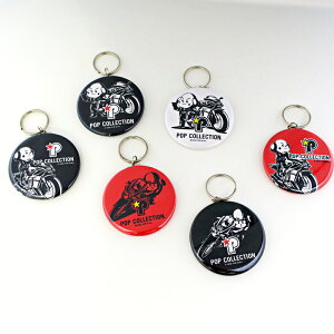 キーホルダー キャラクター 缶キーホルダー 缶 カン バイク 犬 イヌ イラスト かっこいい おしゃれ シンプル 黒 赤 白 丸 小さい コラボ 丸型 クール キャラクターグッズ キッズ 子供 ライデ