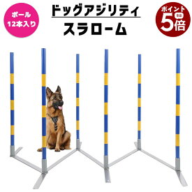 【当店全品ポイント5倍! 7/19 20:00 〜 7/26 01:59まで】DOGWooF ドッグアジリティ スラローム 競技用 練習用 自立式 角度調節可能 収納キャリーバッグ付属 （青白ポール12本入り 高さ99cm）