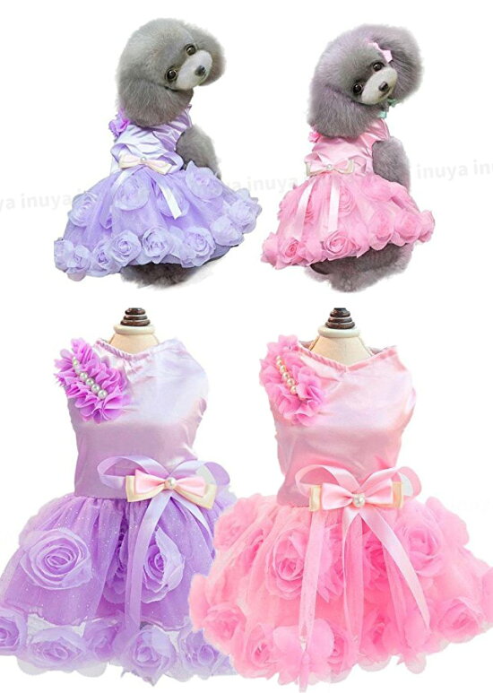 犬猫服フリルワンピースドレス(ピンクパープル)小型犬用【ダックス/トイプードル/チワワ/ポメラニアン/ヨーキー/洋服】