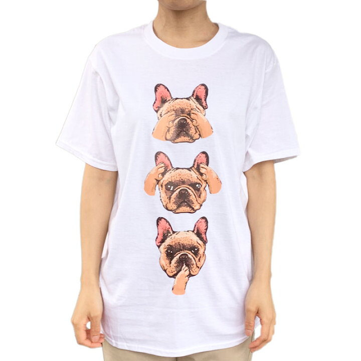 楽天市場 Tシャツ 半袖 三猿 フレブル デザイン フレンチブルドッグ ホワイト メンズ レディース デザイン イラスト 犬 S L オーナー Kingdogs 犬屋 犬屋楽天市場店
