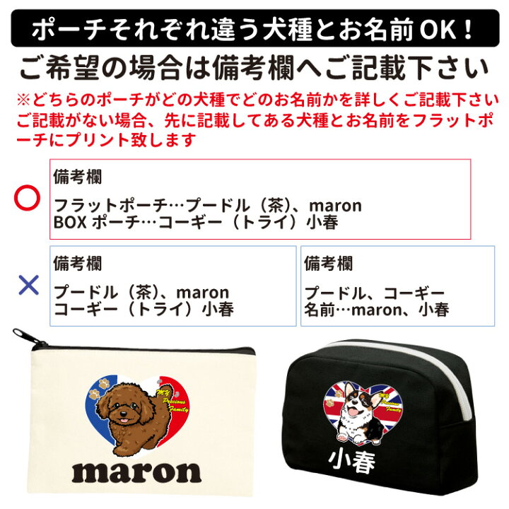 楽天市場 名前入れ ポーチ セット I Love デザイン 犬屋 ブランド メンズ レディース コットン フラット Box プレゼント お誕生日 ギフト 筆箱 化粧ポーチ コスメ 収納 かわいい 犬柄 犬イラスト プードル ポメラニアン フレブル 柴犬 ゴールデン ビション