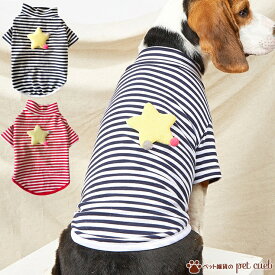 対象商品2着以上メール便送料無料 ストライプ×星型キラキラワッペン 可愛いTシャツ 犬 服 抜け毛対策 新作 カジュアル ボーダー ストライプ 小型犬 人気 テリア ダックス ストライプ ワッペン ボーダー