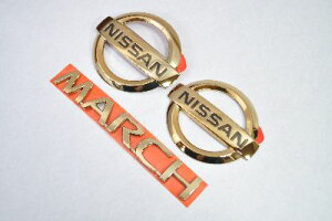 K12 マーチ ゴールドメッキエンブレム3点SET  INVENTER/grow/メッキ/ブラッククローム/ゴールド/車エンブレム/車パーツ/