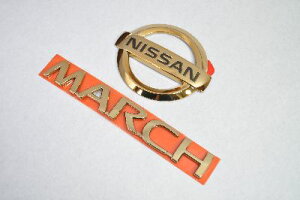 K12 マーチ ゴールドメッキエンブレムリア2点  INVENTER/grow/メッキ/ブラッククローム/ゴールド/車エンブレム/車パーツ/