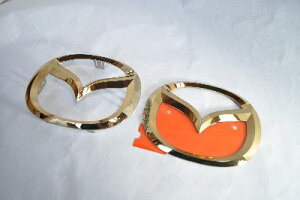 CWEFWプレマシー フロント/リアマツダマーク ゴールドメッキエンブレム  INVENTER/grow/メッキ/ブラッククローム/ゴールド/車エンブレム/車パーツ/