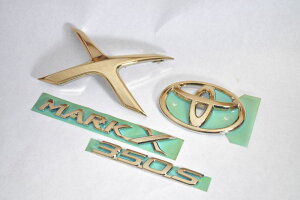 GRX130マークX 後期 ゴールドメッキエンブレム4点SET  INVENTER/grow/メッキ/ブラッククローム/ゴールド/車エンブレム/車パーツ/