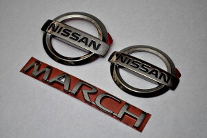 K12 マーチ ブラックメッキエンブレム3点SET  INVENTER/grow/メッキ/ブラッククローム/ゴールド/車エンブレム/車パーツ/