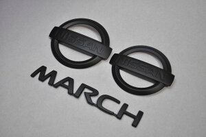 K12マーチ マットブラックorピアノブラックエンブレム 3点SET  INVENTER/grow/メッキ/ブラッククローム/ゴールド/車エンブレム/車パーツ/