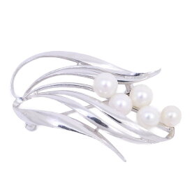 【中古】MIKIMOTO ミキモト リーフモチーフ ブローチ シルバー/パール5粒【いおき質店】