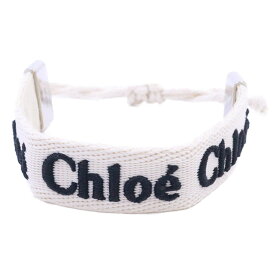 【中古】Chloe クロエ Woody ブレスレット リネン/コットン ホワイト×ブラック 【いおき質店】