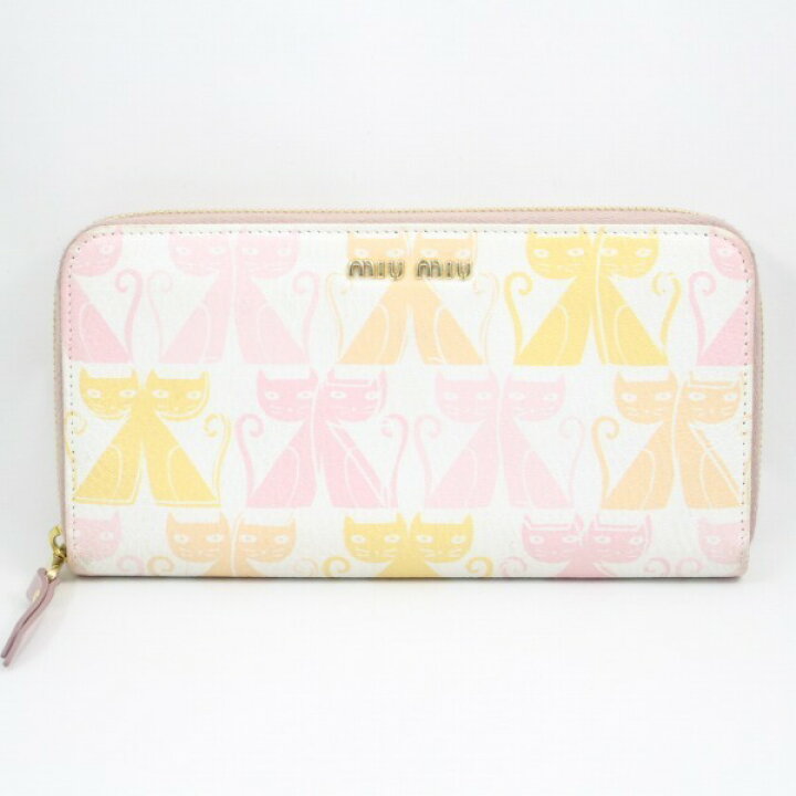 楽天市場 中古 Miumiu ミュウミュウ キャット ネコ ラウンドファスナー レディース 長財布 ピンク系 いおき質店 いおき質店 楽天市場店