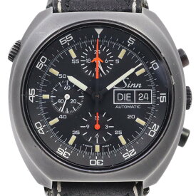 【中古】Sinn ジン スペースクロノグラフ 自動巻き メンズ 腕時計 ブラック 社外ベルト 142.BS【いおき質店】