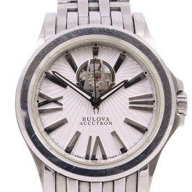 【中古】BULOVA ブローバ アキュトロン 自動巻き メンズ 腕時計 セミスケルトン 白文字盤 純正SSベルト C860749【いおき質店】