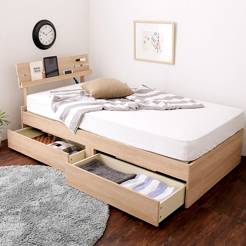 楽天市場】アルミ 収納ベッド セミダブル ベッドフレームのみ 木製