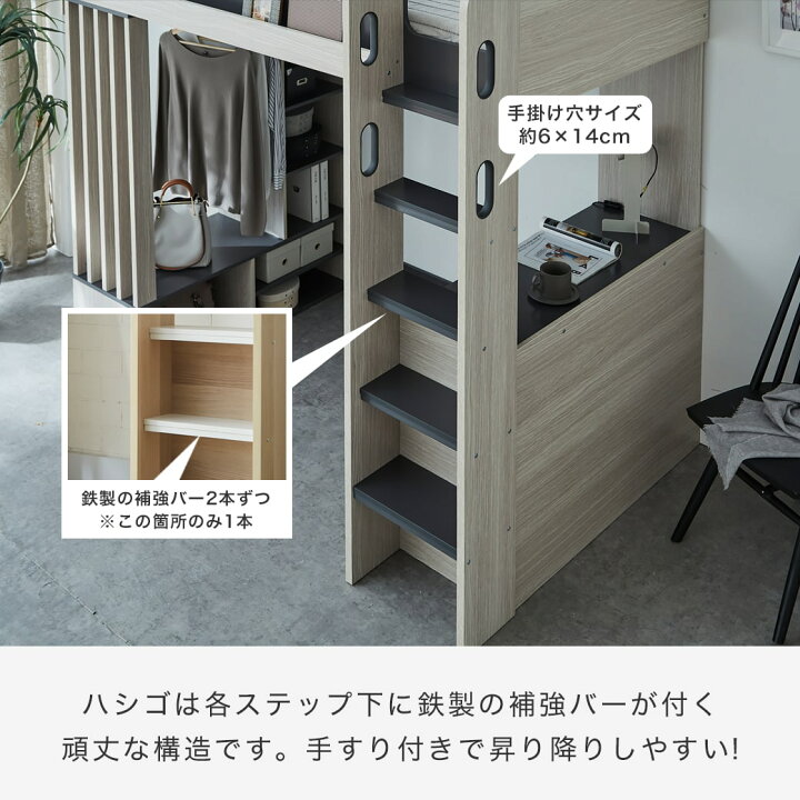 楽天市場】ウィンデル システムベッド ロフトベッド デスク付き 