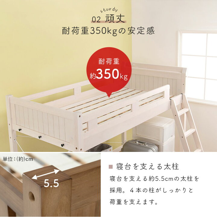 楽天市場】ロフトベッド シングル ミドルタイプ ベッドフレーム 木製 