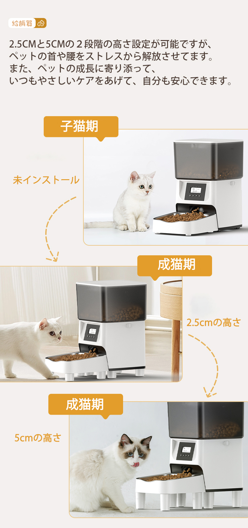 自動給餌器支えスタンド 猫 犬 ペット用給餌器スタンド 2.5cm 5cm 10個セット 五百蔵商店