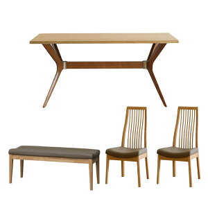 【全商品に使える11%offクーポン!!】 ダイニングテーブルセット 4人掛け 幅160cm 木製 ホワイトオーク ダイニングチェア 2脚セット ダイニングベンチ 110cm 背もたれなし 木脚 食卓セット ハイバ