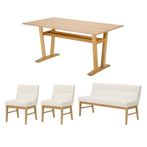 【全商品ポイント10倍!!】 ダイニングテーブルセット 4人掛け 4点セット 長方形 4本脚 ダイニングチェア 2脚セット 4人用 150cm ベンチ ダイニングベンチ 背もたれ付き 棚付き 天然木 木製 ウォ