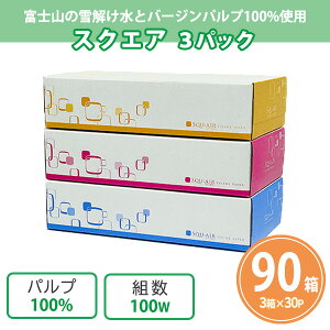 ボックスティッシュ 「スクエア 100W」 90箱(3箱P×30セット) まとめ買い 3種アソート フィルムレス 日本製 販促 販促 御礼 プレゼント 粗品 景品 記念品 特典 ノベルティ 御礼 配布 プチギフト
