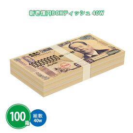 新壱億円ボックスティッシュ 40W 100個 まとめ買い 新紙幣 新札 新1万円札 渋沢栄一 おもしろ ユニーク ネタ コンパクト ノベルティ 景品 粗品 プチギフト 記念品 プレゼント 大量 大口注文