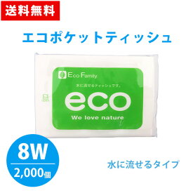 エコポケットティッシュ 8W 2000個 水に流せる 外側ポケット付き 環境 ECO 自然 緑 販促品 広告 景品 ノベルティ 贈り物 粗品 記念品 プレゼント プチギフト 大量 まとめ買い 大口注文 業務用