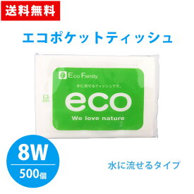エコポケットティッシュ 8W 500個 水に流せる 外側ポケット付き 環境 ECO 自然 緑 販促品 広告 景品 ノベルティ 贈り物 粗品 記念品 プレゼント プチギフト 大量 まとめ買い 大口注文 業務用