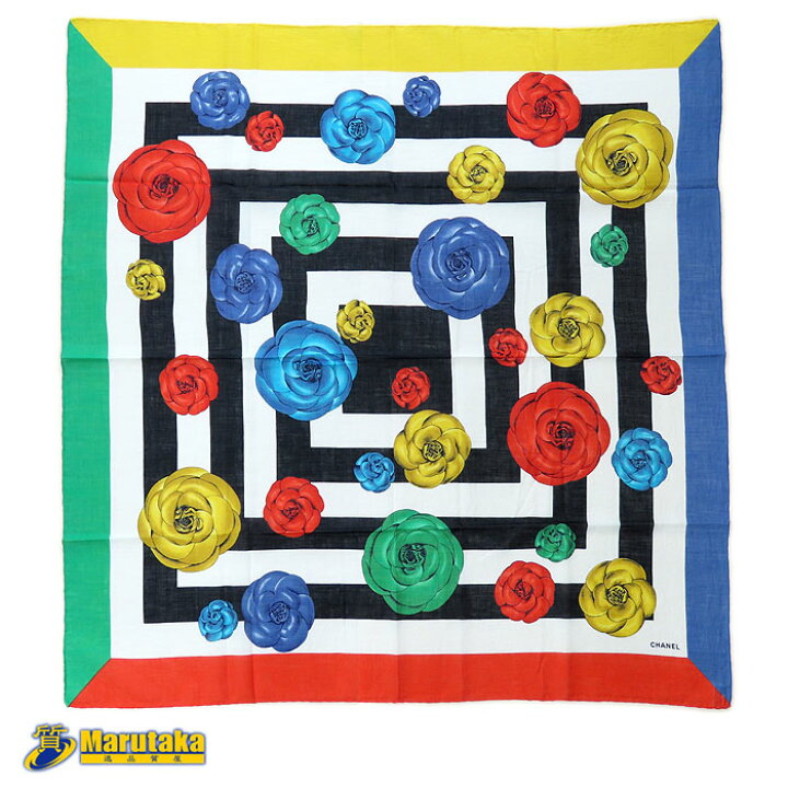 楽天市場】シャネル カメリア柄 スカーフ 綿100% コットン 約85cm×85cm 