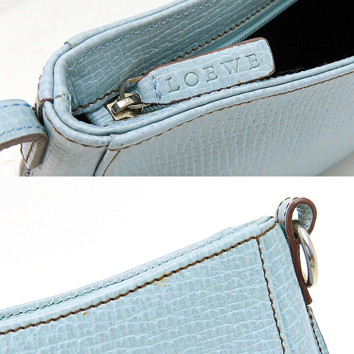 楽天市場】ロエベ LOEWE アクセサリーポーチ レザー 水色 ミニバッグ 