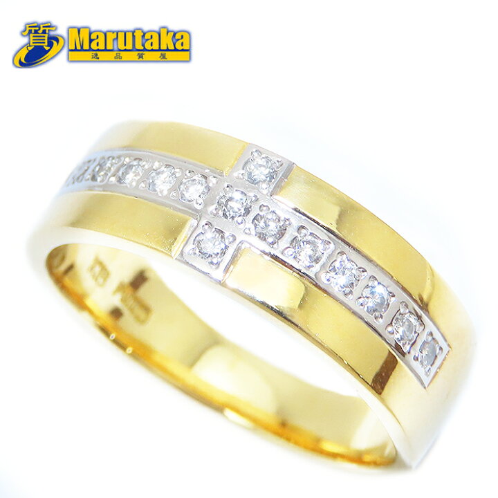 楽天市場】クロスモチーフ ダイヤモンドリング 18号 K18 0.23ct YG WG  