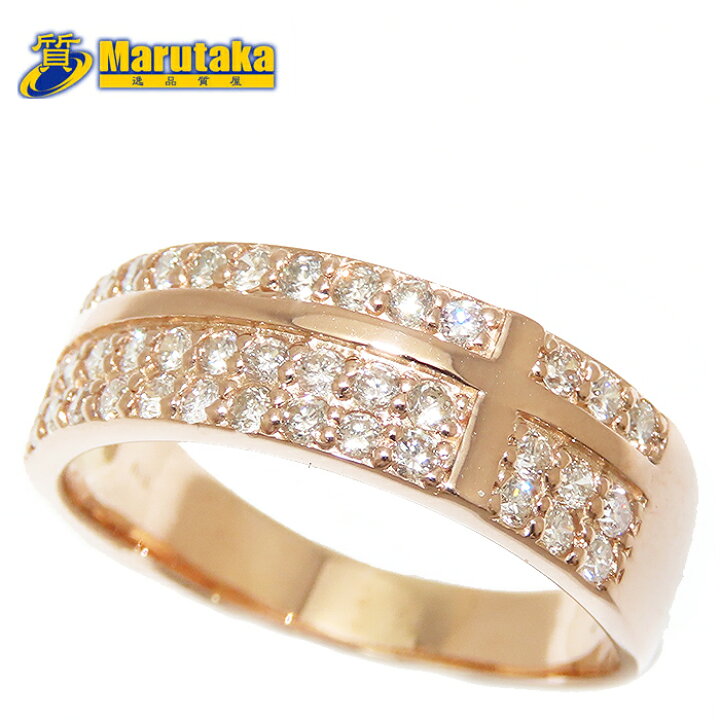 楽天市場】クロスモチーフ ダイヤモンド リング K18 PG 16号 0.54ct 