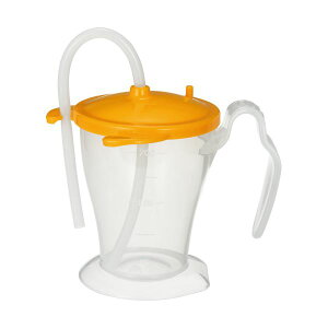 (まとめ)オオサキメディカル プラスハートベッド柵にも掛けられる ストローカップ オレンジ 250ml 1個【×10セット】